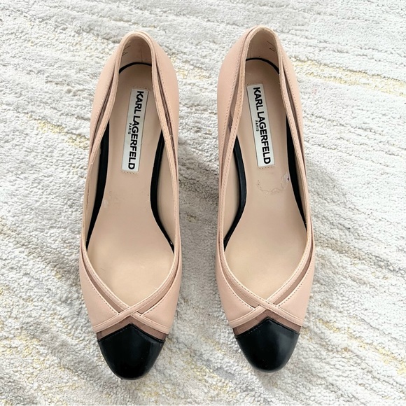 Karl Lagerfeld Paris Nude & Black Cap Toe Pumps Size 6.5 - Picture 11 of 11